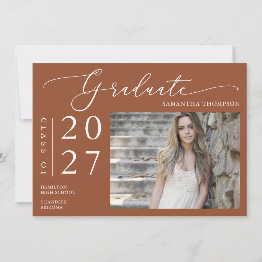 Invitation Terracotta Script minimal Graduation à l'école Pho (Devant)