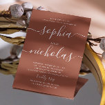 Invitation Terracotta script minimaliste automne partie d'eng<br><div class="desc">Simple écriture minimaliste invitation à la partie d'engagement dans les tons de terre cuite,  brun rouille,  couleurs de la terre pour le mariage automne / automne. Veuillez me contacter si vous avez besoin d'autres articles.</div>