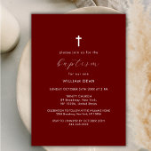 Invitation Terracotta Script Moderne Boho Cross Baptême