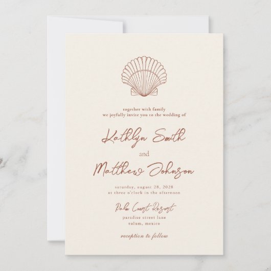 Invitation Terracotta Shell Beach Océan Destination Mariage (Devant)