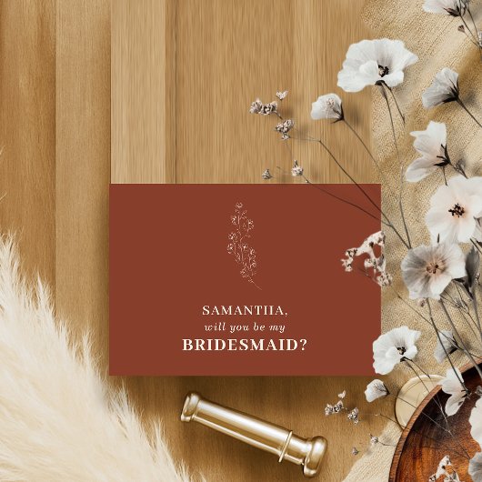 Invitation Terracotta Simple Floral Serez-vous ma servante d'
