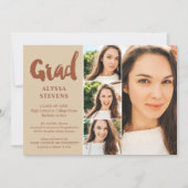 Invitation Terracotta simple Grad script 4 photos graduation (Devant)