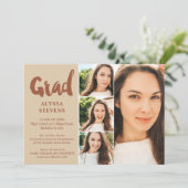 Invitation Terracotta simple Grad script 4 photos graduation (Debout devant)