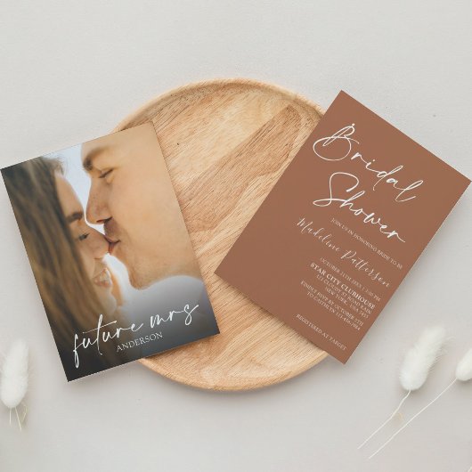 Invitation Terracotta simple moderne avec Fête des mariées ph