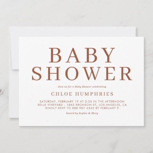 Invitation Terracotta Simple Typographie Stripes Baby shower (Devant)