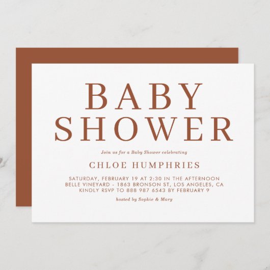 Invitation Terracotta Simple Typographie Stripes Baby shower (Devant / Derrière)