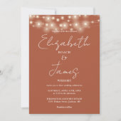 Invitation Terracotta String Lights Chic Script Photo Mariage (Devant)