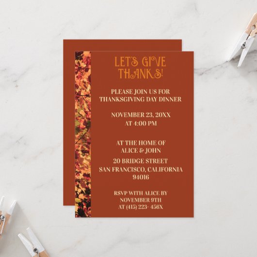 Invitation Terracotta Thanksgiving Diner fêtes d'automne (Devant/Arrière en situation)