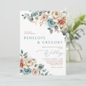 Invitation Terracotta Turquoise Neutre Aquarelle mariage flor (Debout devant)