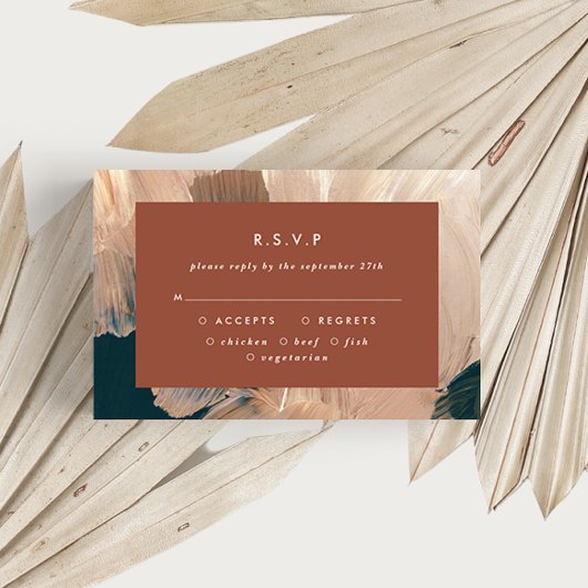 Invitation Terracotta turquoise peint moderne mariage R.S.V.P