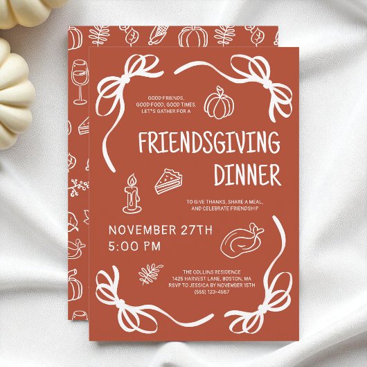 Invitation Terracotta Whimsical Main tiré Bow Friendsgiving