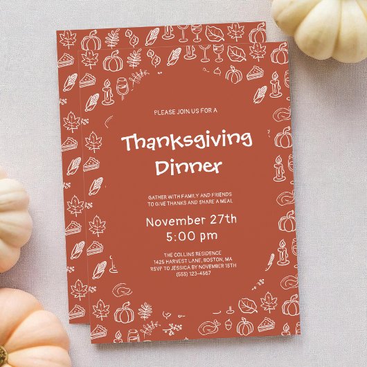 Invitation Terracotta Whimsical Main Tirée Thanksgiving Party