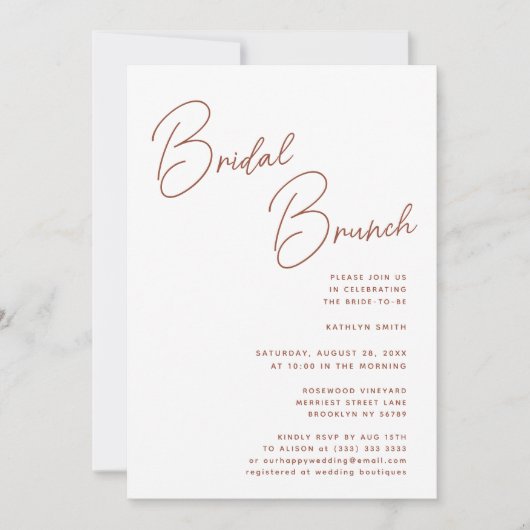 Invitation Terracotta Whimsical Script Chic Bridal Brunch (Devant)