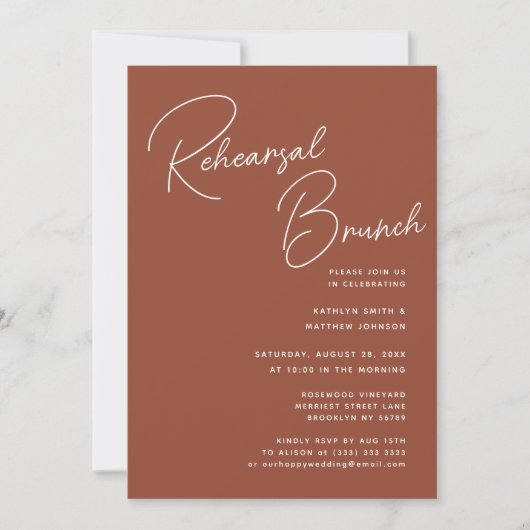 Invitation Terracotta Whimsical Script Chic Rehearsal Brunch (Devant)