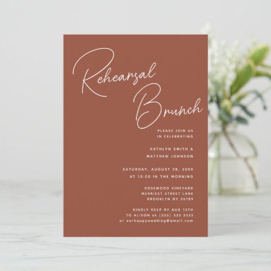 Invitation Terracotta Whimsical Script Chic Rehearsal Brunch (Debout devant)