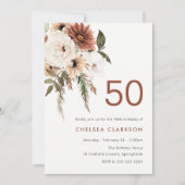 Invitation Terracotta & White Boho Floral 50e fête d'annivers (Devant)