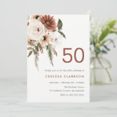Invitation Terracotta & White Boho Floral 50e fête d'annivers (Debout devant)