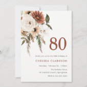 Invitation Terracotta & White Boho Floral 80e fête d'annivers (Devant)
