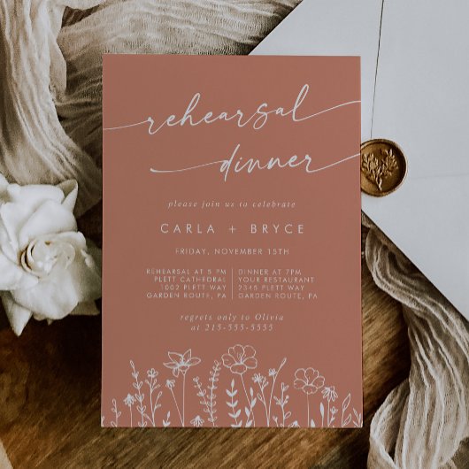 Invitation Terracotta Wildflower Wedding Rehearsal Dinner