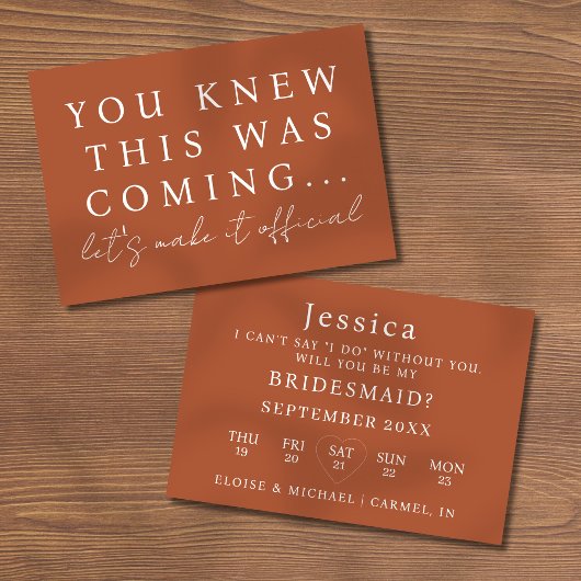 Invitation Terracotta Will You Be My Bridesmaid Proposal Card