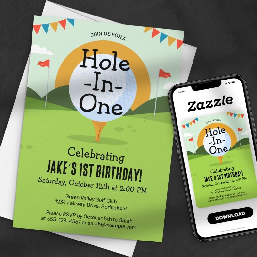Invitation Terrain de golf Green Hole-In-One Anniversaire