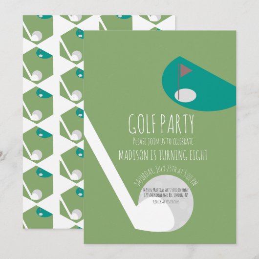 Invitation Terrain de golf miniature moderne pour fête d'anni (Devant / Derrière)
