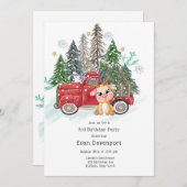 Invitation Terrain d'hiver Camion et bébé Rudolph Fête d'anni (Devant / Derrière)