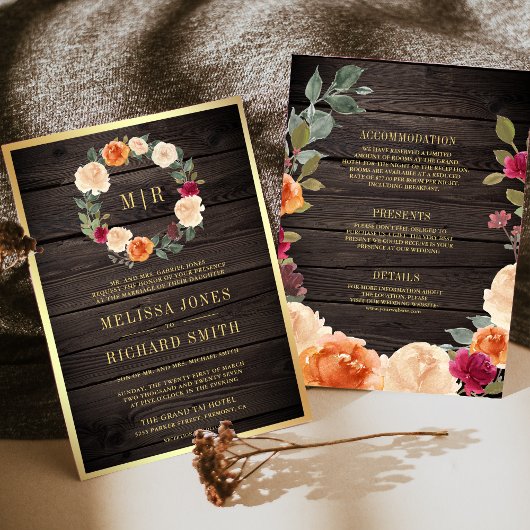 Invitation Terrain fleuri tout en une grange Mariage en bois