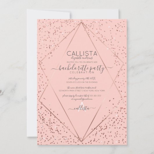 Invitation Terrarium Confetti Rose Rose Gold Bachelorette (Devant)