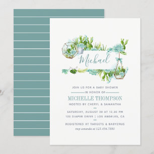 Invitation Terrarium de verre à l'aquarelle Succulentes Baby