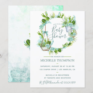 Invitation Terrarium de verre à l'aquarelle Succulents Baby S