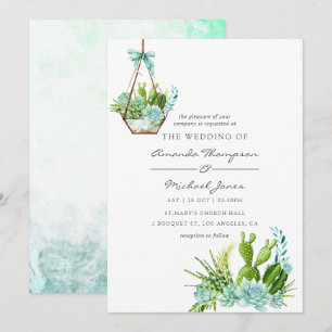 Invitation Terrarium de verre à l'aquarelle Succulents Mariag