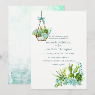Invitation Terrarium de verre à l'aquarelle Succulents Mariag