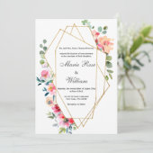 Invitation Terrarium doré blanc menthe rose Mariage floral (Debout devant)