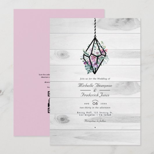 Invitation Terrarium Floral Rustique Code QR Mariage Jardin (Devant / Derrière)
