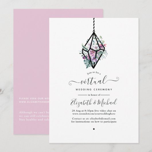 Invitation Terrarium géométrique Pastel Floral Mariage virtue (Devant / Derrière)