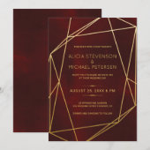 Invitation Terrarium or cadre géométrique mariage bordeaux (Devant / Derrière)