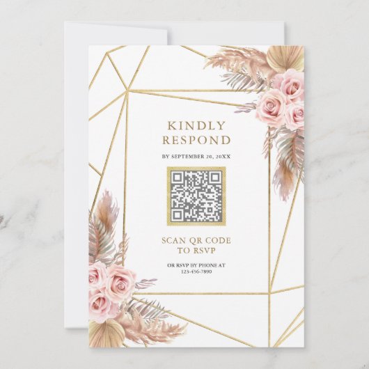 Invitation Terrarium Pampas Dusty Rose Roses QR Code Mariage (Dos)