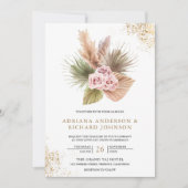 Invitation Terrarium Pampas Roses Rose Poussiéreuse Code QR M (Devant)