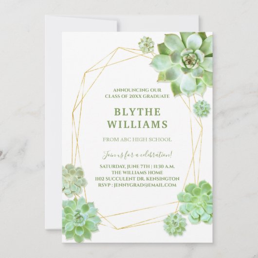 Invitation Terrarium Succulents Graduation Party (Devant)