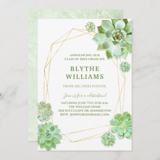 Invitation Terrarium Succulents Graduation Party (Devant / Derrière)