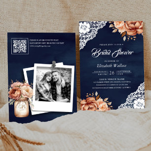 Invitation Terrasse en terre cuite Fleurs Marine Code QR Phot