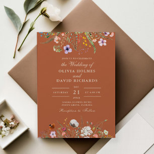 Invitation Terrasse en terre cuite Fleurs sauvages aquarelle