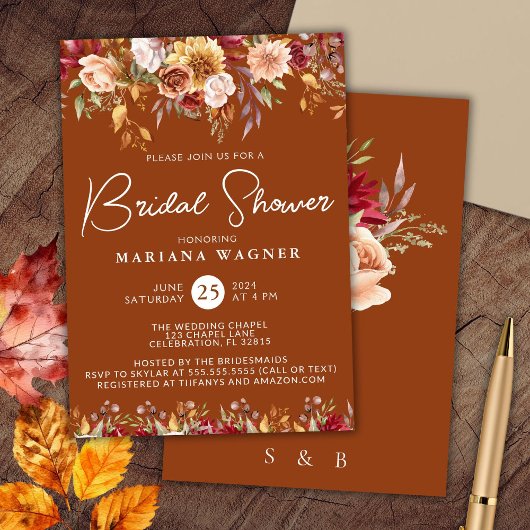 Invitation Terrasse Fleurs de mariage automnal en terre cuite