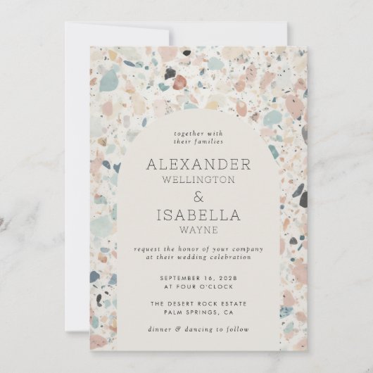 Invitation Terrazzo Pastel Colors Mariage Arc rétro (Devant)