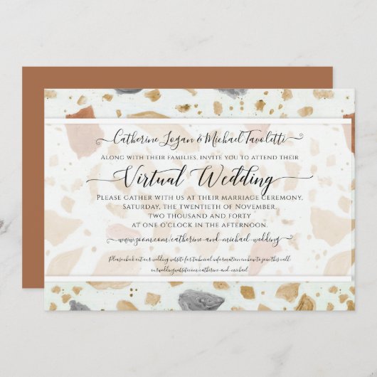 Invitation Terrazzo Terra-cotta Mariage virtuel Terre moderne (Devant / Derrière)