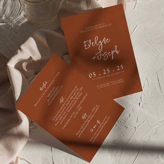 Invitation Terrcotta Brûlé Orange Boho Tout En Un Mariage