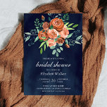 Invitation Terre brûlé orange Rose  Fête des mariées bleue<br><div class="desc">Éblouissez vos invités avec cet élégant invitation aux fleurs magnifiques et à la typographie moderne. Ajoutez simplement les détails de votre événement sur ce modèle facile à utiliser pour en faire une invitation unique.</div>