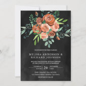 Invitation Terre brûlé Orange Roses Floral gris foncé Mariage (Devant)