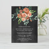 Invitation Terre brûlé Orange Roses Floral gris foncé Mariage (Debout devant)